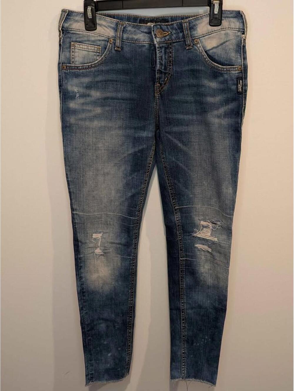 Silver Jeans Co. Girlfriend Distressed Stretch Denim W26/L27